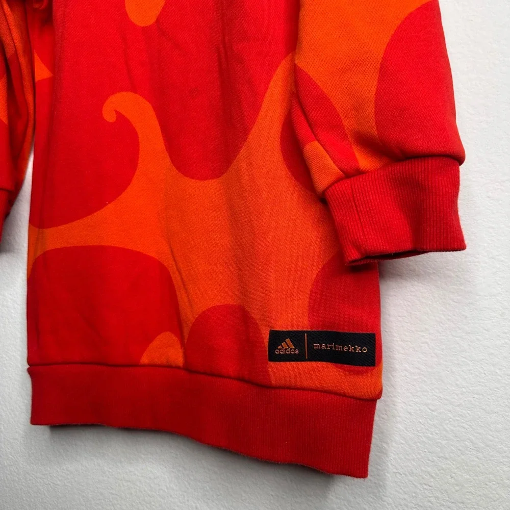 Adidas Marimekko Girls Red Orange Laine Wave Sweatshirt Dress Size‎ 5-6Y 2XS